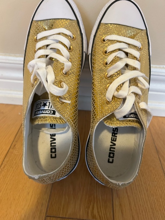 Converse Shoes - Converse Gold Metallic Snake-Texture Low Top Sneakers